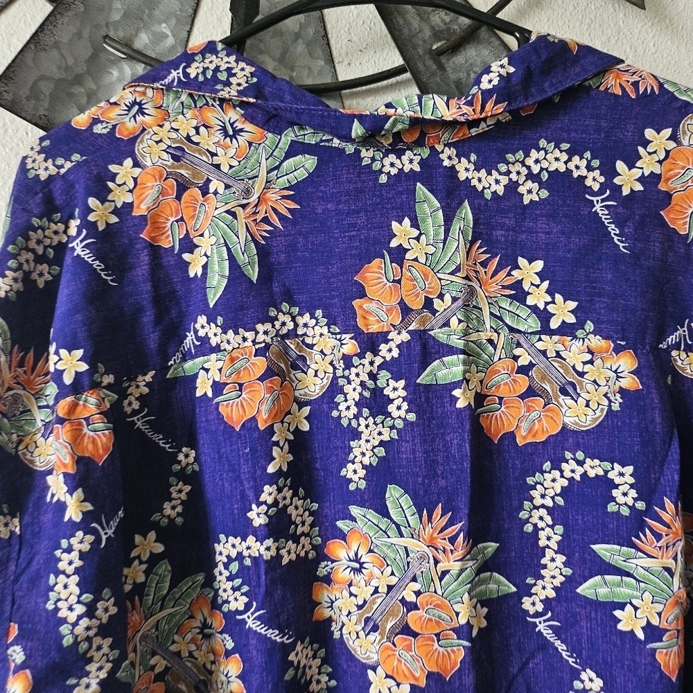 Two Palms Lei of Hawaii Blue Rayon Men's Hawaiian Shirt Size Large. - Picture 9 of 10